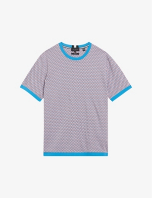 Ted Baker Mens Brt-blue Finity Geometric-jacquard Cotton T-shirt