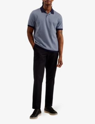 Shop Ted Baker Skelt Geometric-jacquard Cotton Polo Shirt In Blue