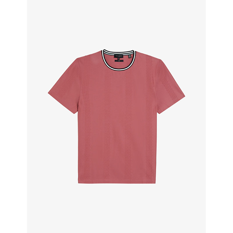 Shop Ted Baker Men's Mid-pink Rousel Jacquard Stretch-cotton T-shirt