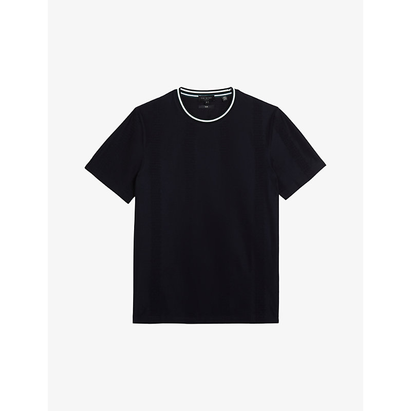 Shop Ted Baker Rousel Jacquard Stretch-cotton T-shirt In Navy
