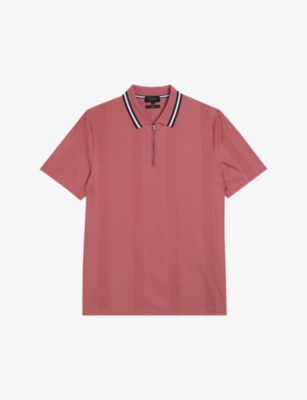Shop Ted Baker Men's Mid-pink Orbite Contrast-trim Stretch-cotton Polo Shirt