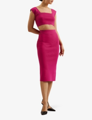 Shop Ted Baker Womens Purple Barbrha Bodycon Stretch-knitted Midi Skirt