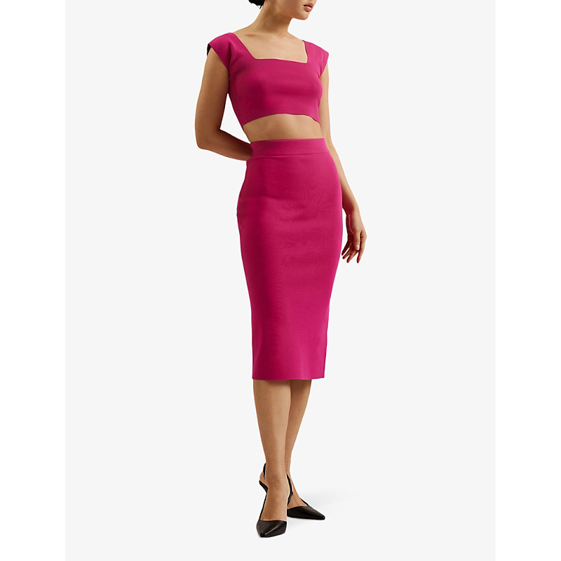 Shop Ted Baker Barbrha Bodycon Stretch-knitted Midi Skirt In Purple