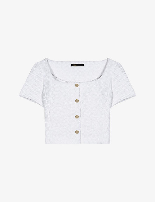 MAJE: Square-neck cropped tweed top