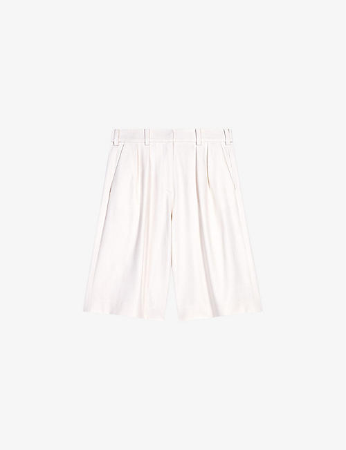 MAJE: Wide-leg high-rise pleated stretch-woven shorts