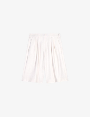 Maje Womens Blanc Wide-leg High-rise Pleated Stretch-woven Shorts