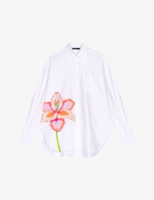 Shop Maje Women's Blanc Oversized Floral-print Cotton Shirt