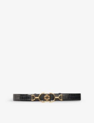 MAJE: Clover-embellished croc-embossed leather belt