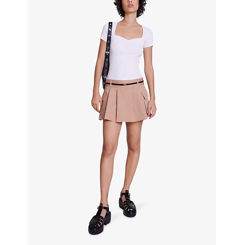 Shop Maje Women's Naturels Buckle-embellished Mid-rise Pleated Cotton Mini Skirt