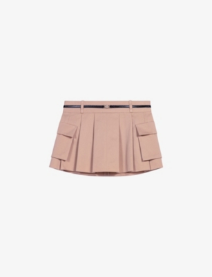 Shop Maje Women's Naturels Buckle-embellished Mid-rise Pleated Cotton Mini Skirt