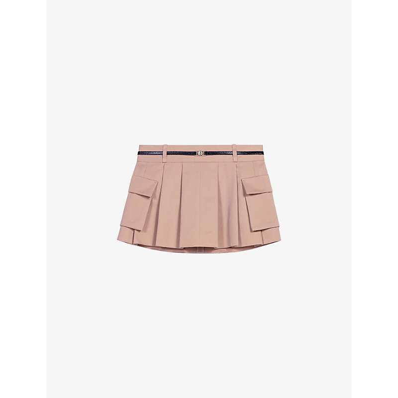 Maje Womens Naturels Buckle-embellished Mid-rise Pleated Cotton Mini Skirt