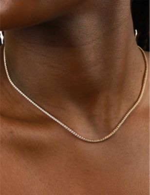Astrid & Miyu Tennis 18ct Yellow Gold-plated Recycled-sterling Silver And Cubic Zirconia Necklace In Gold