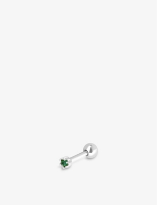 ASTRID & MIYU: Tiny rhodium-plated recycled sterling-silver and emerald barbell