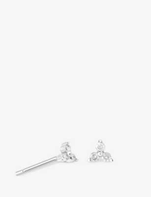 Shop Astrid & Miyu Triple Crystal Rhodium-plated Sterling-silver Stud Earrings