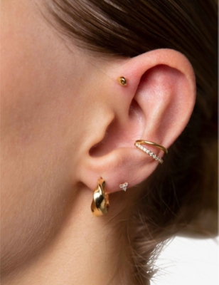 Astrid & Miyu Triple Crystal 18ct Gold-plated Sterling-silver Stud Earrings In Gold