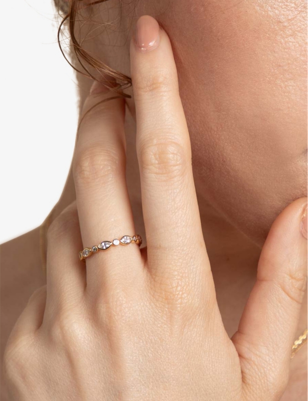 Navette 18ct yellow gold-plated recycled sterling-silver and zirconia band ring