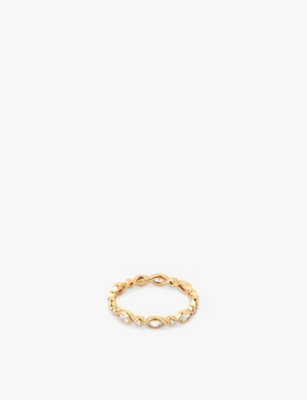 ASTRID & MIYU: Navette 18ct yellow gold-plated recycled sterling-silver and zirconia band ring