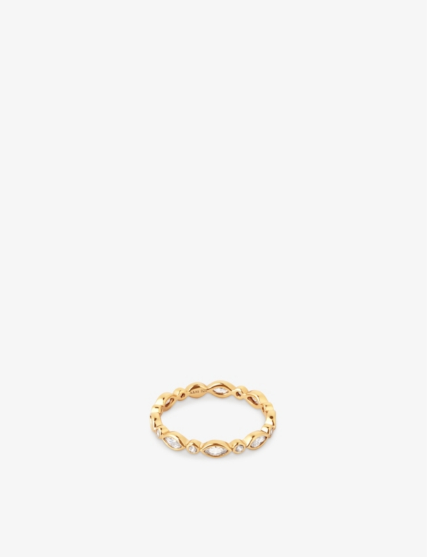 Navette 18ct yellow gold-plated recycled sterling-silver and zirconia band ring