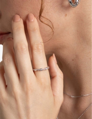 ASTRID & MIYU: Navette rhodium-plated sterling-silver and zirconia ring
