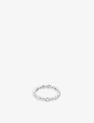 ASTRID & MIYU: Navette rhodium-plated recycled sterling-silver and zirconia ring