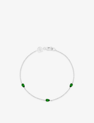 ASTRID & MIYU: Rhodium-plated recycled sterling-silver and green topaz charm bracelet