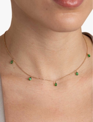 18ct yellow gold-plated recycled sterling-silver and green topaz charm necklace