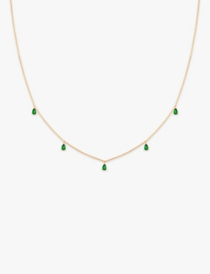 ASTRID & MIYU: 18ct yellow gold-plated recycled sterling-silver and green topaz charm necklace