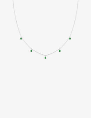 ASTRID & MIYU: Rhodium-plated recycled sterling-silver and green topaz charm necklace