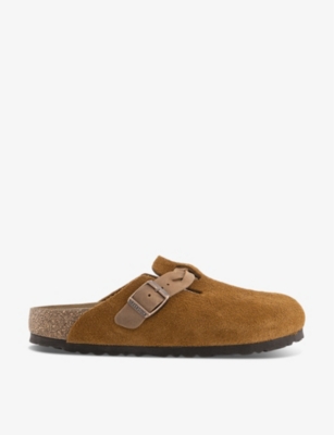 Shop Birkenstock Boston Logo-embossed Suede Clogs In Braided Mink