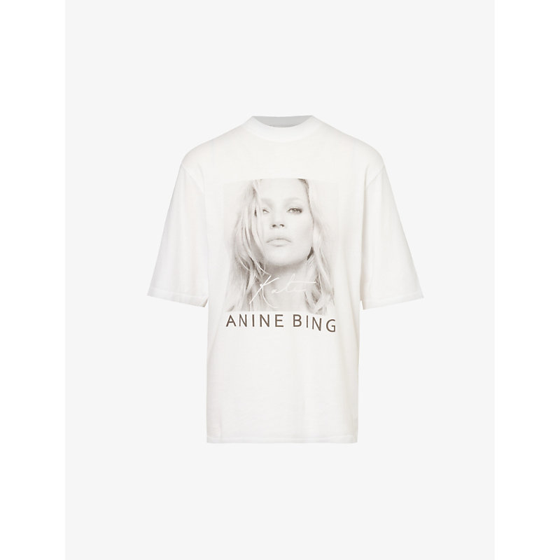 Shop Anine Bing Women's White Kate Moss Graphic-print Cotton-jersey T-shirt