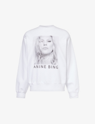 Shop Anine Bing Ramona Graphic-print Cotton-jersey Sweatshirt In White