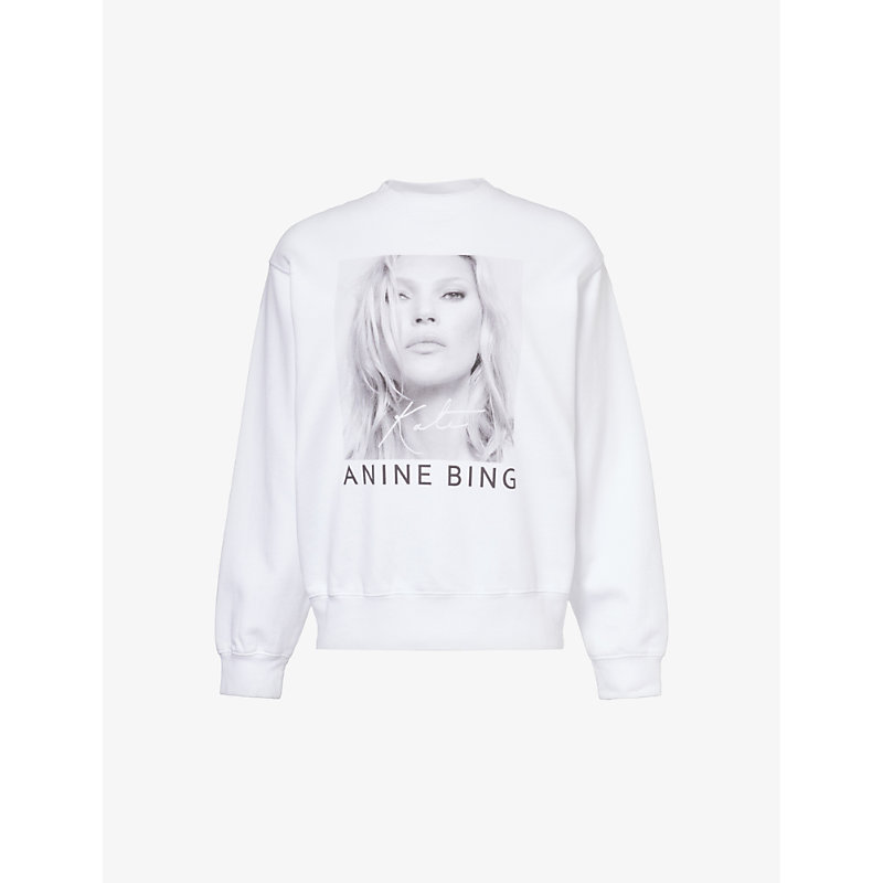 Shop Anine Bing Women's White Ramona Graphic-print Cotton-jersey Sweatshirt
