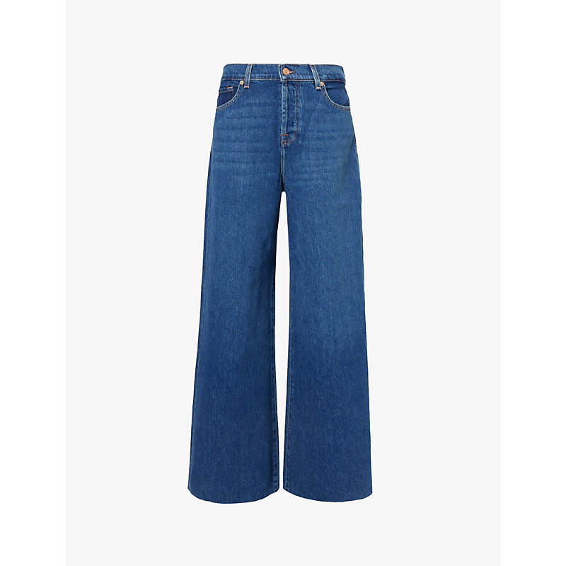 Shop 7 For All Mankind Zoey Blue Bell Mid-rise Wide-leg Stretch-denim Jeans