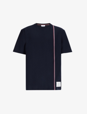 THOM BROWNE: Brand-stripe crewneck cotton-jersey T-shirt