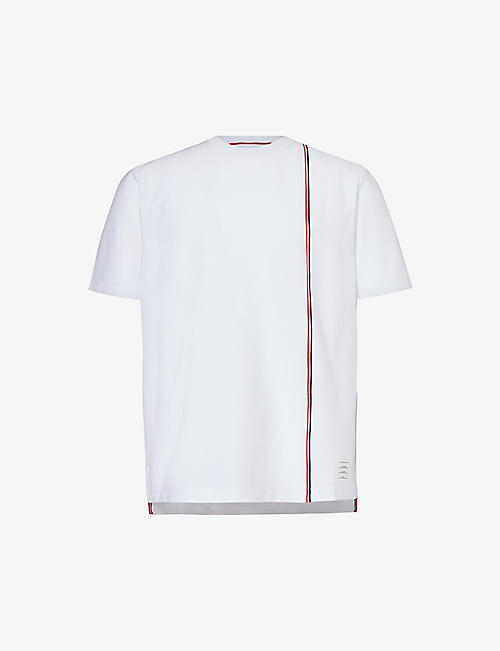 THOM BROWNE: Brand-stripe crewneck cotton-jersey T-shirt