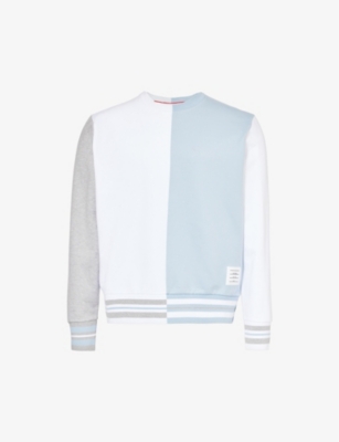 Shop Thom Browne Men's Fun Mix Crewneck Brand-patch Cotton-jersey Sweatshirt