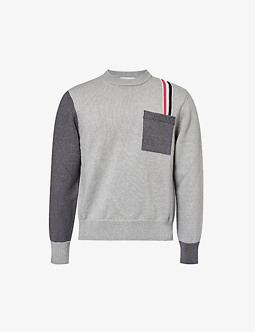 THOM BROWNE: Striped patch-pocket cotton-knit jumper