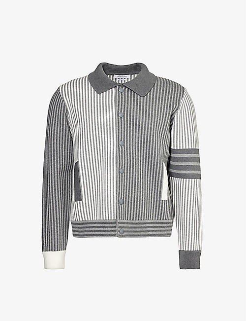 THOM BROWNE: Welt-pocket stripe-pattern cotton-blend polo shirt