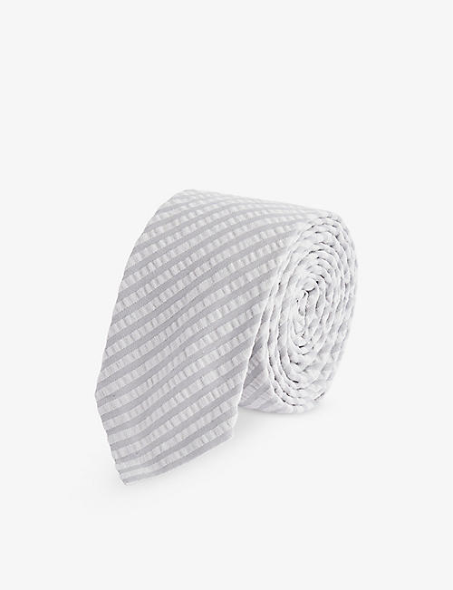 THOM BROWNE: Stripe-pattern cotton seersucker tie