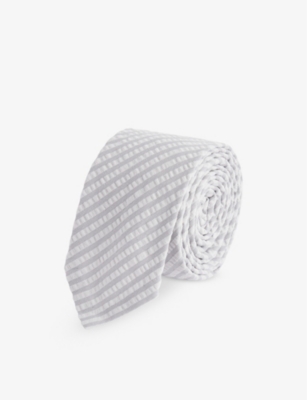 Shop Thom Browne Men's Lt Grey Stripe-pattern Cotton Seersucker Tie
