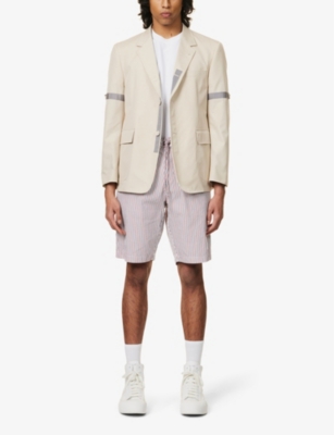 Shop Thom Browne Men's Rwbwht Board Striped Brand-patch Woven Shorts