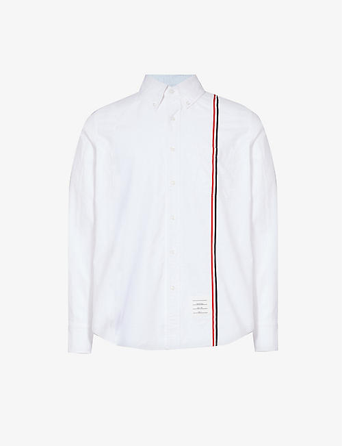 THOM BROWNE: Striped brand-patch regular-fit cotton shirt