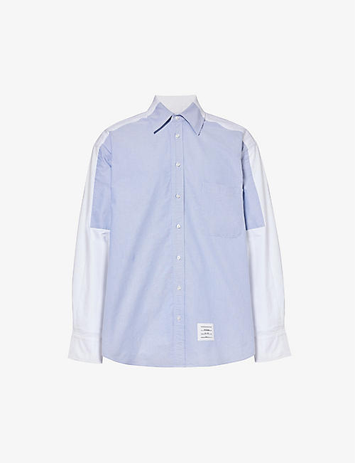 THOM BROWNE: Brand-patch striped-tab oversized cotton shirt