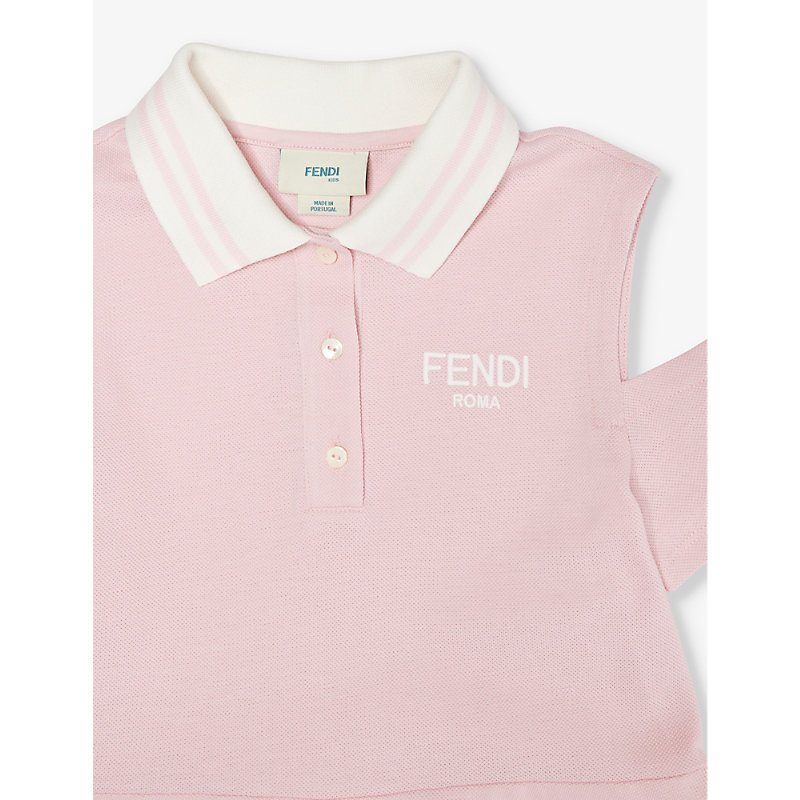 Shop Fendi Brand-embroidered Cut-out Shoulder Cotton-piqué Polo Dress 6-12 Years In Rosa Confetto