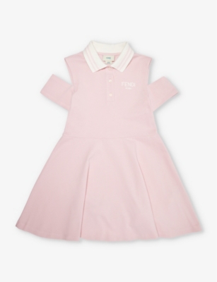 Shop Fendi Girls Rosa Confetto Kids Brand-embroidered Cut-out Shoulder Cotton-piqué Polo Dress 6-12 Years