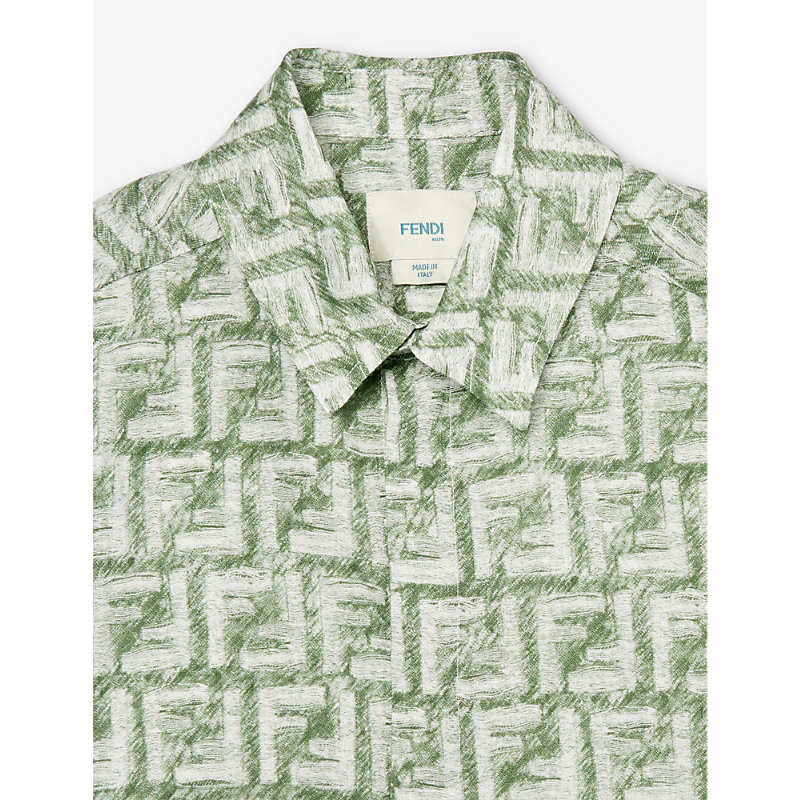 Shop Fendi Boys Filirrea Kids Ff-monogram Short-sleeve Linen Shirt 6-12 Years
