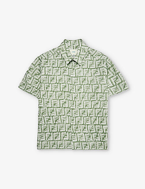 FENDI: FF-monogram short-sleeve linen shirt 6-12 years