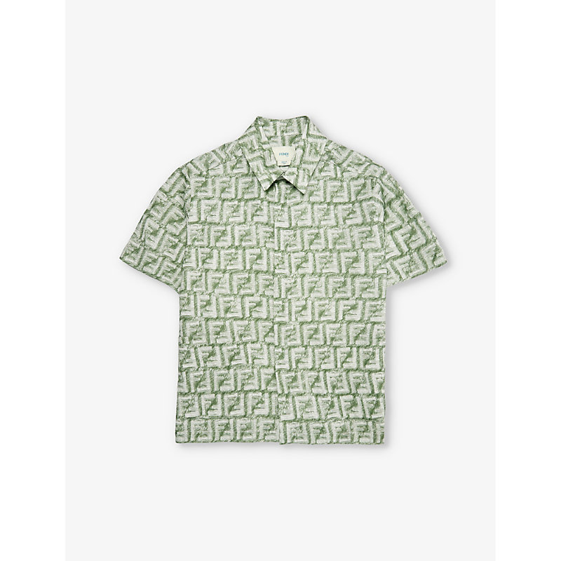 Shop Fendi Boys Filirrea Kids Ff-monogram Short-sleeve Linen Shirt 6-12 Years