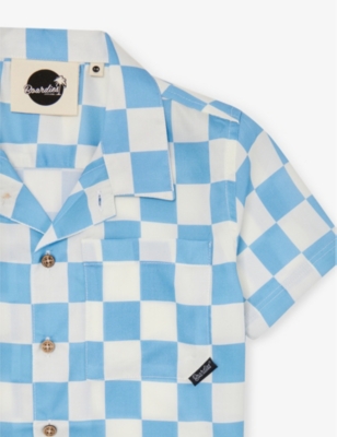 Shop Boardies Boys Blue/cream Kids Mojo Check-print Woven Shirt 3-10 Years