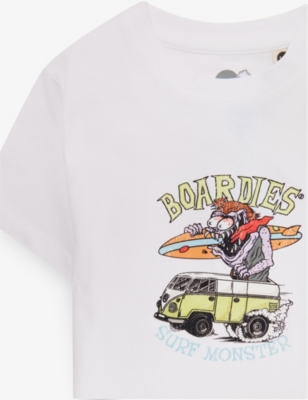 Shop Boardies Boys White Kids Surf Monster Graphic-print Organic Cotton-jersey T-shirt 3-13 Years